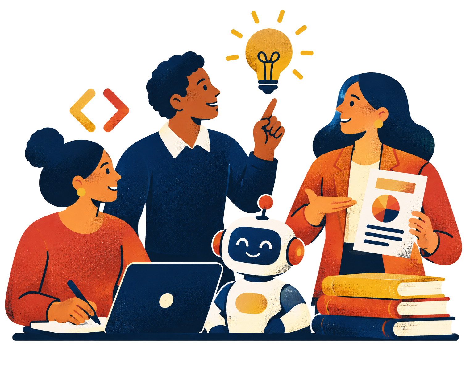 People learning and creating together with a robot and laptop